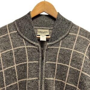 Intiwara Men's Large Gray/Tan Plaid Full Zip Alpaca Knit Cardigan Sweater Jacket